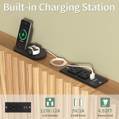 80.3'' Wood Headboard King Size with Charging Stations, Modern Wall Mounted Headboards, Farmhouse Bed headboard Only (King (U.S. Standard)) - size: King