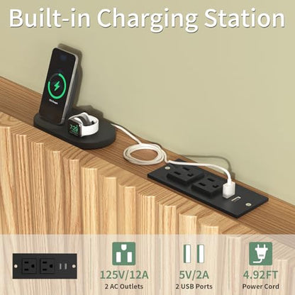 80.3'' Wood Headboard King Size with Charging Stations, Modern Wall Mounted Headboards, Farmhouse Bed headboard Only (King (U.S. Standard)) - size: King