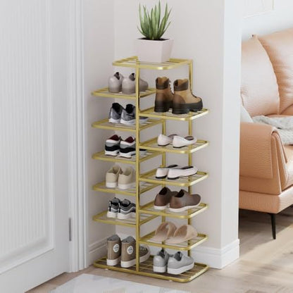 Narrow Vertical Shoe Rack, White, 19.3x42.1in | Space-Saving, Freestanding, Metal Frame, For Small Spaces, Entryway & Hallway - color: Black, size: 19.3x42.1in