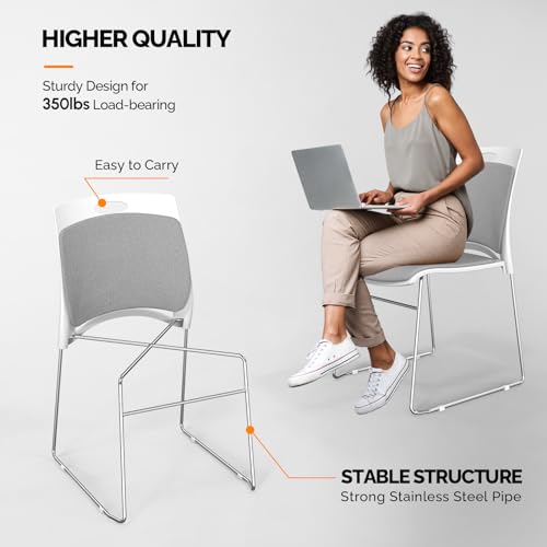 VINGLI Stackable Plastic Mesh Padded Chairs for Office Set of 4, Grey | Stacking Chairs with Metal Sled Base, Ergonomic Plastic Pad Seat & Back, Waiting Banquet Guest Break Room, Easy to install - color: Grey, size: 4 Pack