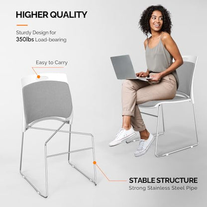 VINGLI Stackable Plastic Mesh Padded Chairs for Office Set of 4, Grey | Stacking Chairs with Metal Sled Base, Ergonomic Plastic Pad Seat & Back, Waiting Banquet Guest Break Room, Easy to install - color: Grey, size: 4 Pack