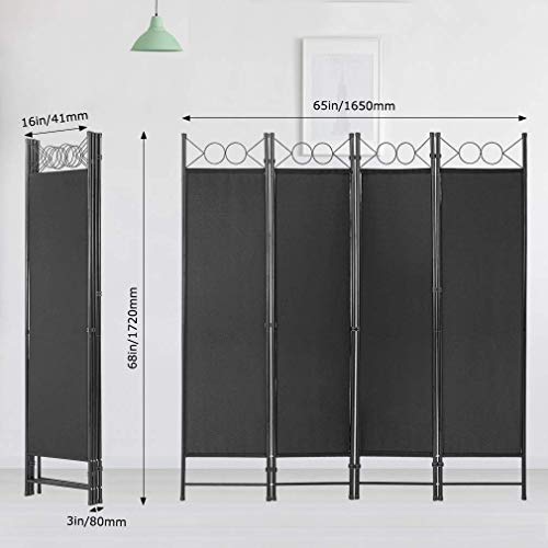 PayLessHere 4-Panel Folding Room Divider | 6ft, Black | Light & Portable | Wooden Wall Divider with Hand Woven Mesh | Easy to Move Privacy Screen | For Space Separation, Living Room, Bedroom, Office - color: Black