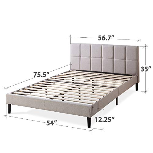 ZINUS Lottie Upholstered Platform Bed Frame with Short Headboard, Mattress Foundation, Wood Slat Support, No Box Spring Needed, Easy Assembly, Beige, Full - color: Beige, size: Full, style: Short Headboard