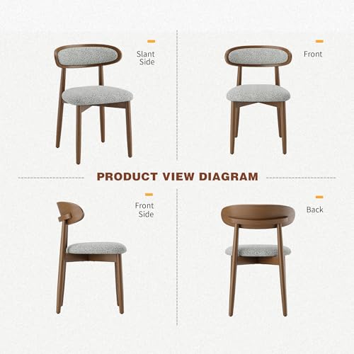Wooden Dining Chairs Set of 2, Modern Fabric Upholstered Dining Room Chair, Kitchen Side Chairs, Farmhouse Dinner Chair with Curved Back for Kitchen, Lightgrey - color: Lightgrey, size: Set of 2