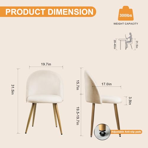 Kitchen Dining Chairs Set of 2, Velvet Upholstered Side Chairs with Wood-Grain Metal Legs, Stylish Modern Kitchen Chairs Accent Chairs for Apartment, Bedroom,Home Bar,Living Space, Beige - color: Beige