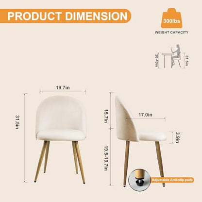 Kitchen Dining Chairs Set of 2, Velvet Upholstered Side Chairs with Wood-Grain Metal Legs, Stylish Modern Kitchen Chairs Accent Chairs for Apartment, Bedroom,Home Bar,Living Space, Beige - color: Beige