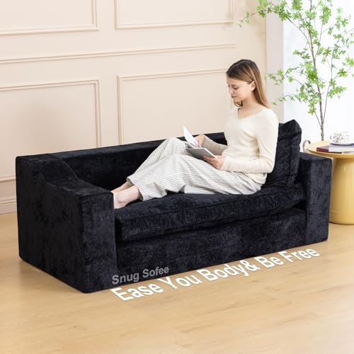 61" Boneless Loveseat Sleeper, Folding Sofa Bed, Diamond Velvet Cover,Black | Memory Foam Pull Out Futon Bed with Removable Washable Cover, Space-Saving Fold Out Couch for Living Room & Guest Room - color: Black