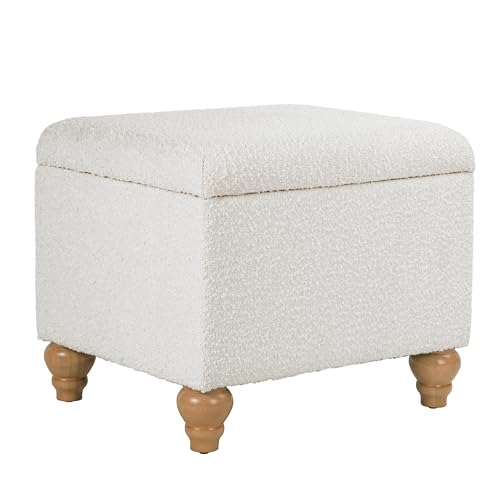 HomePop 22" Medium Rectangular Storage Ottoman - Cream Boucle - color: Cream Boucle