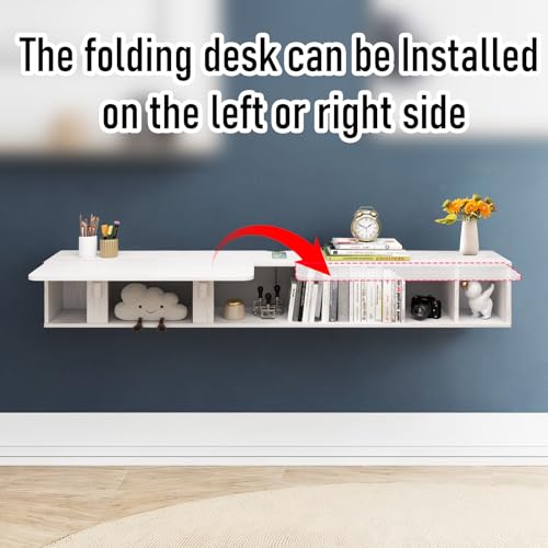 Pmnianhua 63'' Floating Desk with Storage Shelves,Wall Mounted Desk Laptop Computer Writing Study Table for Bedroom Small Space(White)