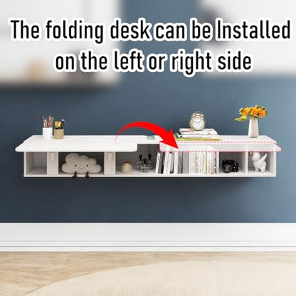Pmnianhua 63'' Floating Desk with Storage Shelves,Wall Mounted Desk Laptop Computer Writing Study Table for Bedroom Small Space(White)