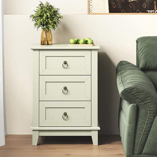 RoyalCraft Farmhouse Tall Nightstand Set of 2, Painted Wooden Bedside End Table with 3 Storage Drawers, Rustic Side Table for Bedroom, Living Room, Light Green - size: 2 Piece