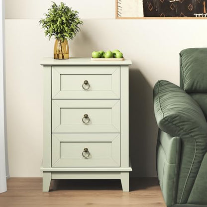 RoyalCraft Farmhouse Tall Nightstand Set of 2, Painted Wooden Bedside End Table with 3 Storage Drawers, Rustic Side Table for Bedroom, Living Room, Light Green - size: 2 Piece