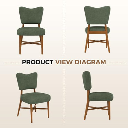 Dining Chairs Set of 6, Linen Upholstered, Solid Wood Legs, Green | Mid Century Modern Farmhouse, Cross-Brace Reinforced, Padded Cushion, Easy 15-Min Assembly, Kitchen Dining Room - color: Green, size: Set of 6