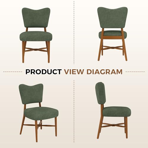 Farmhouse Dining Chairs Set of 2, Linen Seat, Wood Legs, Green | Mid Century Modern, Upholstered Padded Cushion, Solid Wood Cross-Brace, Easy 15-Min Assembly, Kitchen Dining Room - color: Green, size: Set of 2
