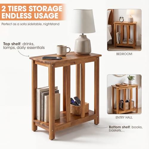 ENKEZI Narrow End Table with Shelf – Slim Side Table, Nightstand for Small Spaces, Bedroom, Living Room, Balcony or Outdoor Use (Minimalist III) - style: Minimalist III