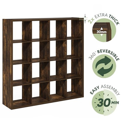 Furinno Cubicle 16-Cube Book Shelf, Extra Thick Frame Bookshelf, Amber Pine | 14.6" x 58" x 58", Reversible Bookcase with Open Back, for Living Room, Bedroom, Home Office - color: Amber Pine, size: 16-Cube