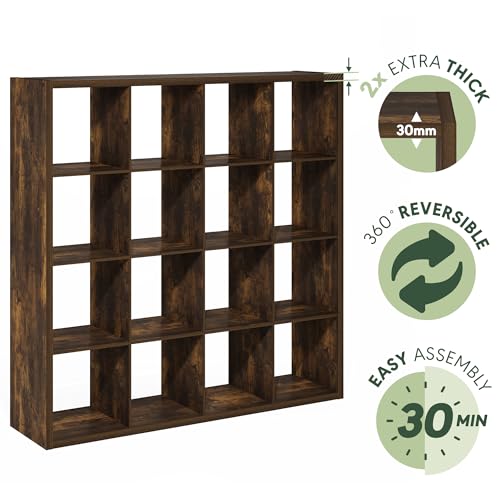Furinno Cubicle 16-Cube Book Shelf, Extra Thick Frame Bookshelf, Amber Pine | 14.6" x 58" x 58", Reversible Bookcase with Open Back, for Living Room, Bedroom, Home Office - color: Amber Pine, size: 16-Cube