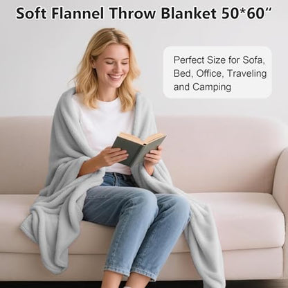 Lukeight Fleece Throw Blanket, Luxury Cozy Fuzzy Lightweight Soft Blankets for Sofa Couch Bed Car Travel and Camping (Light Grey, 50x60 Inches) - color: Solid Light Grey, size: 50 in x 60 in