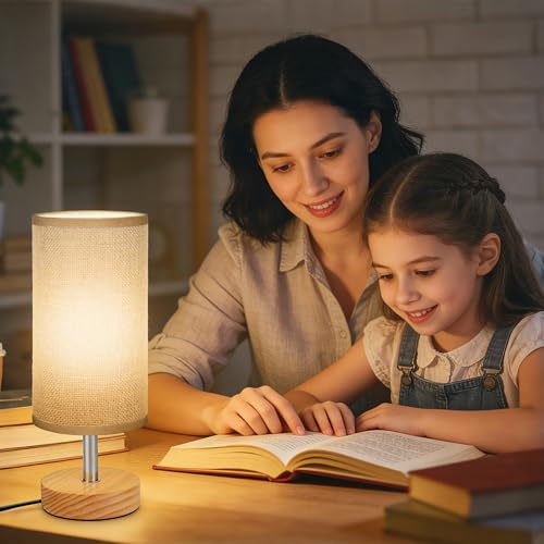 Bedside Table Lamps, Table Lamp for Bedroom, Lamps for Night Stands with Linen Lampshades, Small Table Lamp for Living Room, Office (Bulb Excluded) (Brown) - color: Brown