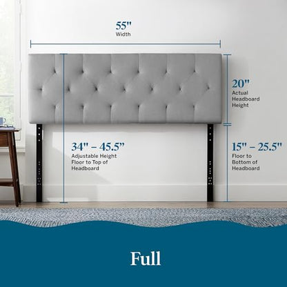 Lucid Mid-Rise Upholstered Headboard - Diamond Tufted - Padded Polyester - Adjustable Height from 34” to 46” - Easy Assembly - Bed Frame or Wall Mount - Sturdy - Stone - Full / Full XL Size - color: Stone, size: Full/Full XL
