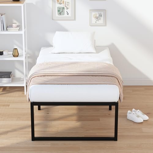 EMODA 16 Inch Narrow Twin Bed Frame 30x75, Heavy Duty Metal Platform | No Box Spring Needed, Easy Assembly, Noise Free, Black - color: Black, size: Narrow Twin, style: 16 inch