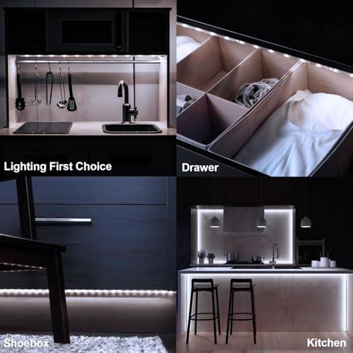2 Pack Battery Powered LED Strip Lights 9.8Ft for Kitchen (Cool White) | 90 LED High Brightness LED Strip Lights, Cuttable Under Counter Click Light Wireless for Bedroom Cabinet Closet Shelves - color: Cool White