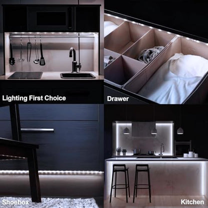 2 Pack Battery Powered LED Strip Lights 9.8Ft for Kitchen (Cool White) | 90 LED High Brightness LED Strip Lights, Cuttable Under Counter Click Light Wireless for Bedroom Cabinet Closet Shelves - color: Cool White