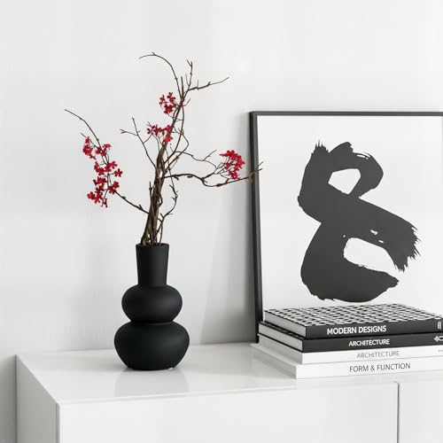 Modern Ceramic Vase, Matte Black Boho Vase, Minimalist Pampas Clay Vases for Wedding Dinner Living Room Office Bedroom, Table Centerpieces - color: 1 Black Vase