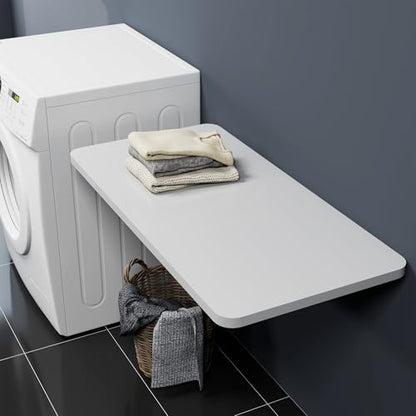 Neoaider Wall Mounted Folding Table 39.4”L x 19.7”W, White | Laundry Folding Table with Heavy Duty Metal Collapsible Shelf Brackets, Wall Mounted Desk Fold Down for Small Spaces - color: White, size: 39.4" x 19.7"