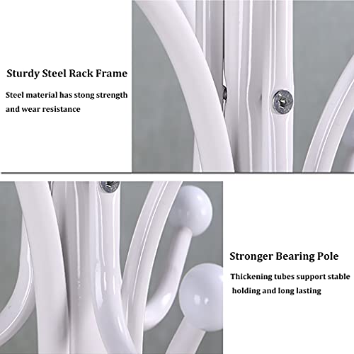 Kertnic Freestanding Coat Rack Stand, Heavy Duty Metal Hall Tree with 12 Hooks, 70 Inch Tall Stable Coat Hanger with 14.6" Natural Marble Base, Entryway Organizer for Coats Bags Hats Purses (White) - color: White
