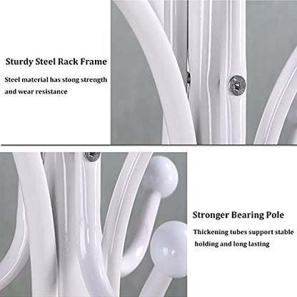 Kertnic Freestanding Coat Rack Stand, Heavy Duty Metal Hall Tree with 12 Hooks, 70 Inch Tall Stable Coat Hanger with 14.6" Natural Marble Base, Entryway Organizer for Coats Bags Hats Purses (White) - color: White