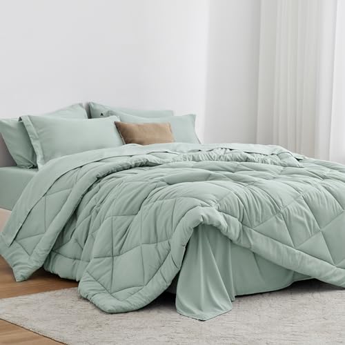 Love's cabin Twin Comforter Set Aqua, 5 Pieces Twin Bed in a Bag, All Season Bedding Sets with 1 Comforter, 1 Flat Sheet, 1 Fitted Sheet, 1 Pillowcase and 1 Pillow Sham - color: Aqua, size: Twin
