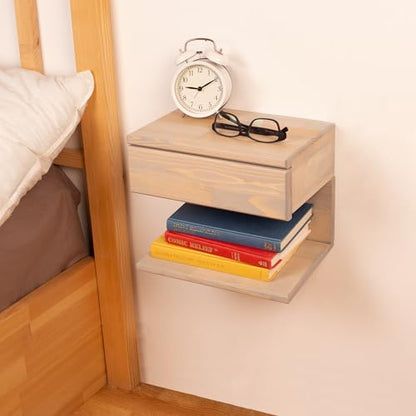 Floating Nightstand Side Accent or End Table with Storage Drawer, Wood Bedside Shelf, Handmade Floating Table, Nightstand Shelf (Istanbul) - color: Istanbul