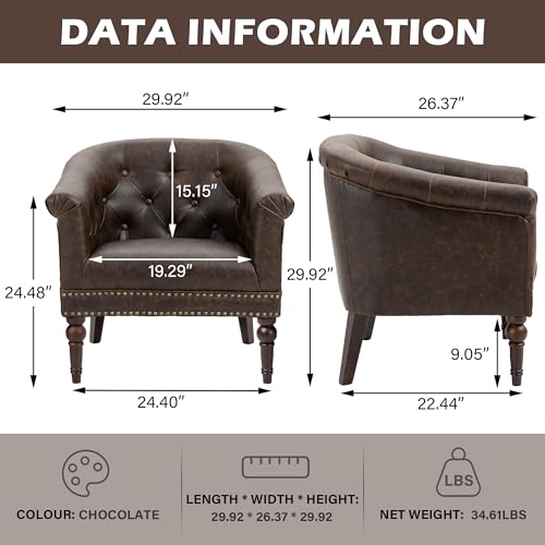 PU Leather Barrel Accent Chair, Modern Upholstered Armchair, Chocolate | Comfy Living Room Chair, Nailed Trim Barrel Arm Chair Bedroom Reading Seat | 27"D x 30"W x 30"H - color: Chocolate
