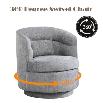 Swivel Accent Chair Set of 2, 360 Degree Round Swivel Barrel Chair with Pillow, Upholstered Comfy Barrel Armchair Single Club Sofa Chair for Living Room, Bedroom, Reading Room,Dark Grey - color: Dark Grey-set of 2