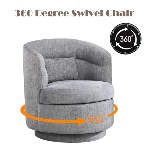 Swivel Accent Chair Set of 2, 360 Degree Round Swivel Barrel Chair with Pillow, Upholstered Comfy Barrel Armchair Single Club Sofa Chair for Living Room, Bedroom, Reading Room,Dark Grey - color: Dark Grey-set of 2
