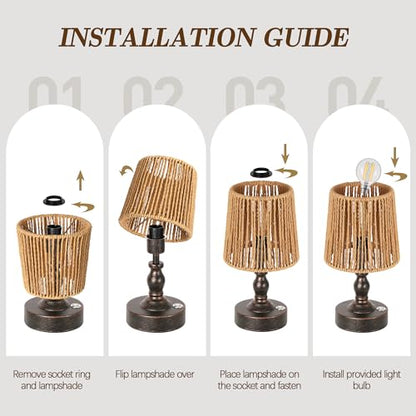 Mini Cordless LED Table Lamp, 5200mAh Rechargeable Battery Operated Lamp, 3-Level Brightness, Touch Dimmable Desk Lamp, Bedside Night Light with Rattan Shade, Oil Rubbed Bronze - color: Oil-Rubbed Bronze