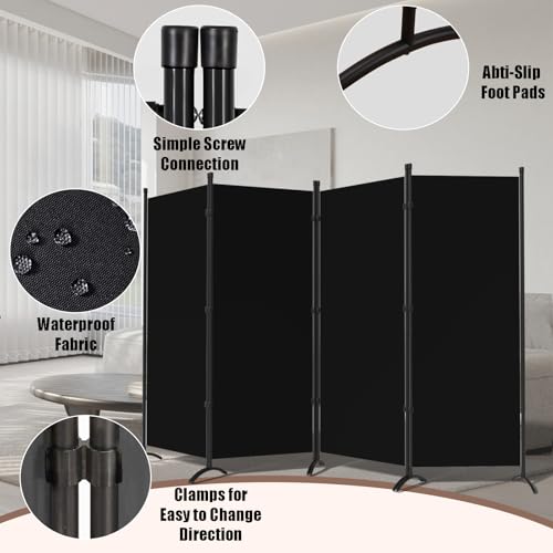 Room Divider-Folding Privacy Screens, 6 ft Partition Room Dividers Wall for Separation, Home, Office, Classroom, Studio (Black, 4 Panel) - color: Black, size: 4 Panel