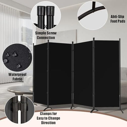 Room Divider-Folding Privacy Screens, 6 ft Partition Room Dividers Wall for Separation, Home, Office, Classroom, Studio (Black, 4 Panel) - color: Black, size: 4 Panel