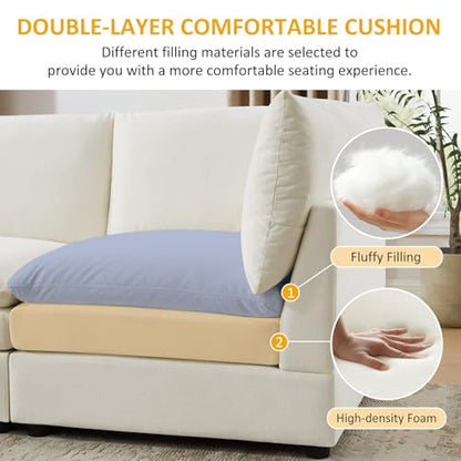 Modular Ottoman Seat, Sectional Sofa Cube Footstool, Ivory White - color: Ivory White