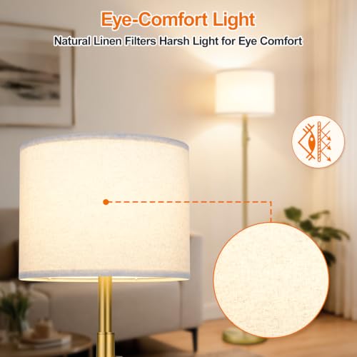 Floor Lamp Simple Design with Shade, Small Tall Lamps for Living Room Bedroom Office Dining Room Kitchen-Brass - color: Brass-Linen Shade