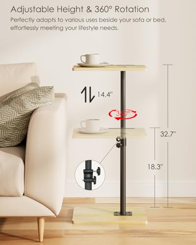 Masupu Sofa Arm Tray Table - 360° Swivel Height Adjustable End Table, Small Snack Side Table for Couch, C Shaped Table for Bed, Chair or TV Tray Table(Natural) - color: Natural