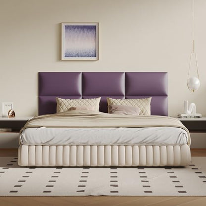 Extra Wide Light Purple Faux Leather Headboard Wall Mount Set - 9-Piece Peel & Stick Bed Backboard Panels (24x12 Inch), Queen/King Size Bed Frame Compatible - color: Light Purple