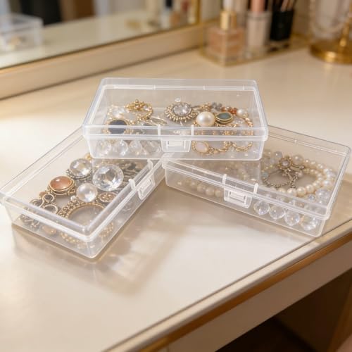 12 Pack Rectangular Clear Plastic Storage Containers | 5.3 x 3.1 x 1.18 inch, Hinged Lid, For Beads and Small Craft Items - size: 5.3 x 3.1 x 1.18 inch