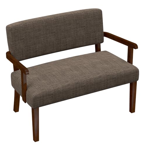 Accent Chair 2 Seat, Upholstered Reading Leisure Chair, Bench with Solid Wood Frame for Dining, Reading,Waiting Rooms (Brown) - color: Brown, size: Bench