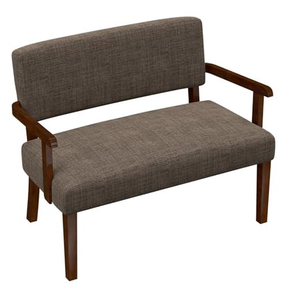 Accent Chair 2 Seat, Upholstered Reading Leisure Chair, Bench with Solid Wood Frame for Dining, Reading,Waiting Rooms (Brown) - color: Brown, size: Bench