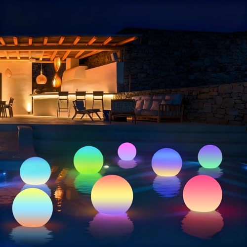 LOFTEK Floating Pool Lights, 3-Inch Rechargeable LED Balls, Color Changing Glowing Orb Sphere with Remote, 16 Color Orb Light for Indoor, Outdoor, Pool, Pond, Bathroom, Patio Decor, Gift (8 Pack) - size: 3-inch 8pack