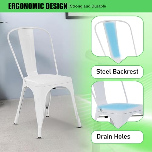 Dopinmin Cream Metal Dining Chairs Set of 4, Tolix Style, Patio Dining Chairs, 18' Seat Height, Stackable, Indoor/Outdoor - color: Cream