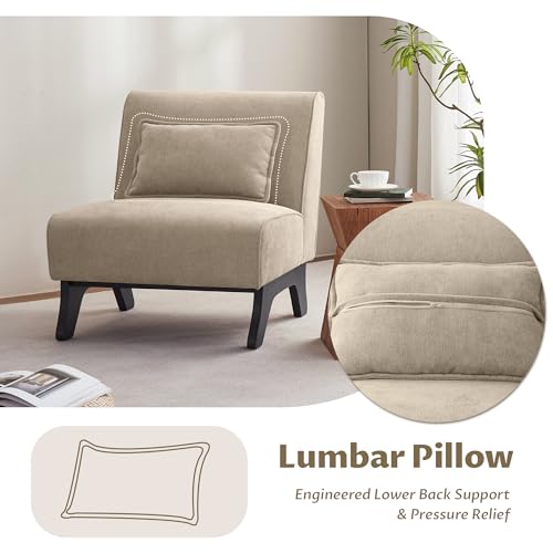 Armless Accent Chair Upholstered Comfy Modern Living Room Side Chair | Comfy Small Accent Lounge Chair with Pillow & Wooden Legs Accent Chair for Living Room Bedroom Farmhouse Reading Brown - color: Brown