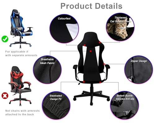 Gaming Chair Covers Only,Stretchable Fit Thick Breathable Mesh | Cat Scratch Proof,Scratch Resistant,Soft,Gaming Chair Seat Cover with 2Pcs Armrest Slipcovers(Black-white,Style 2) - color: Black-white, size: Style 2